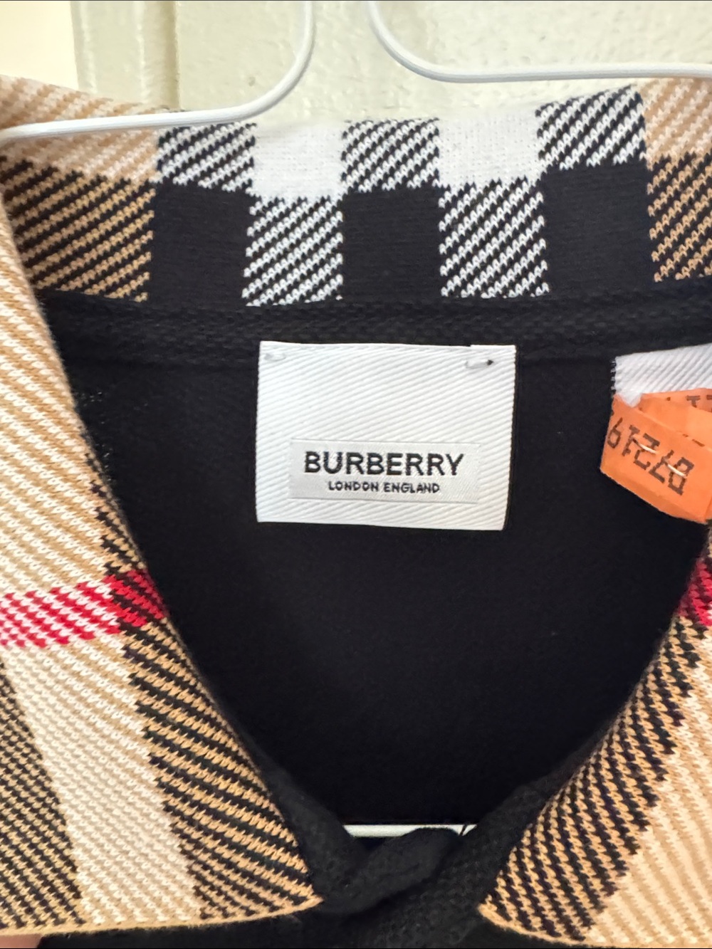 Burberry Black Polo with Signature Beige Check Collar - Picture 2 of 11